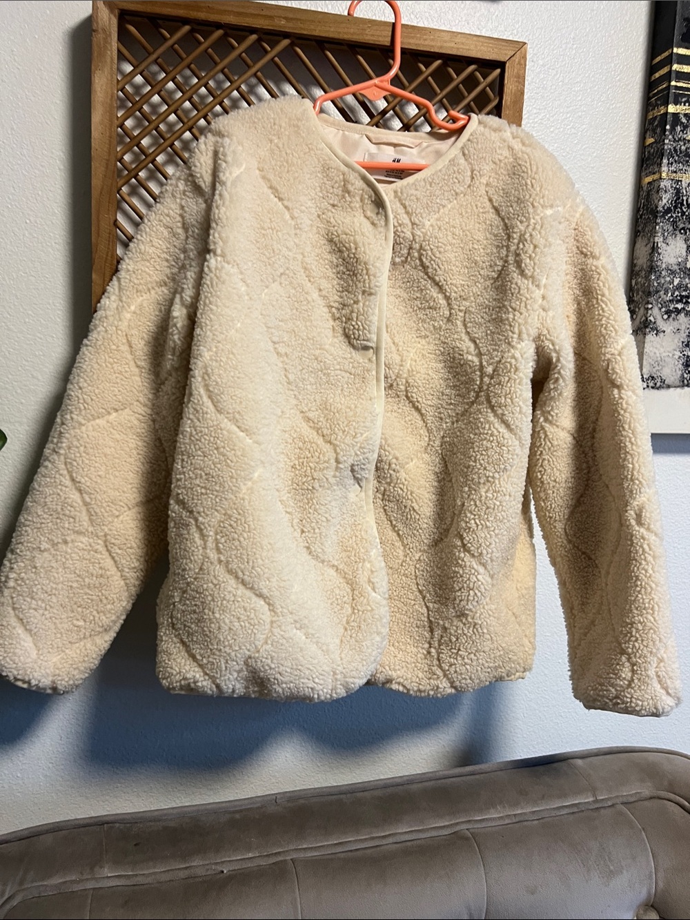 H&M Kids Cream Quilted Sherpa Puffer Jacket